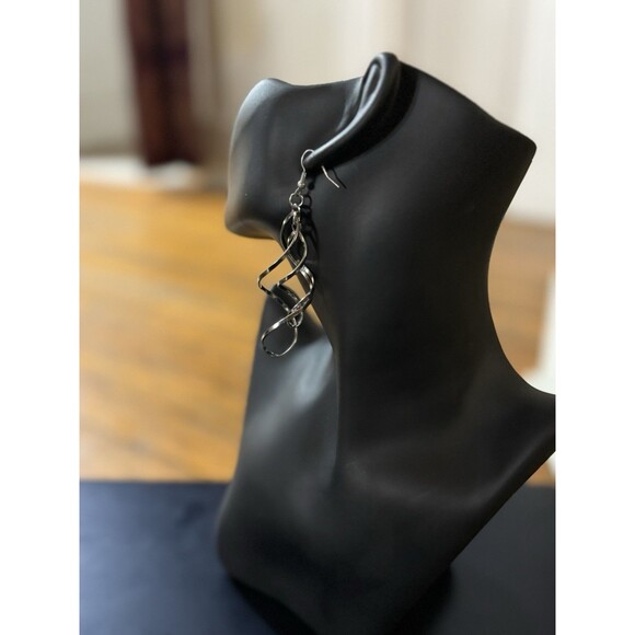 Vintage Silver Dangle Drop Earrings Intertwining 3 1/2 Inch - Picture 4 of 8